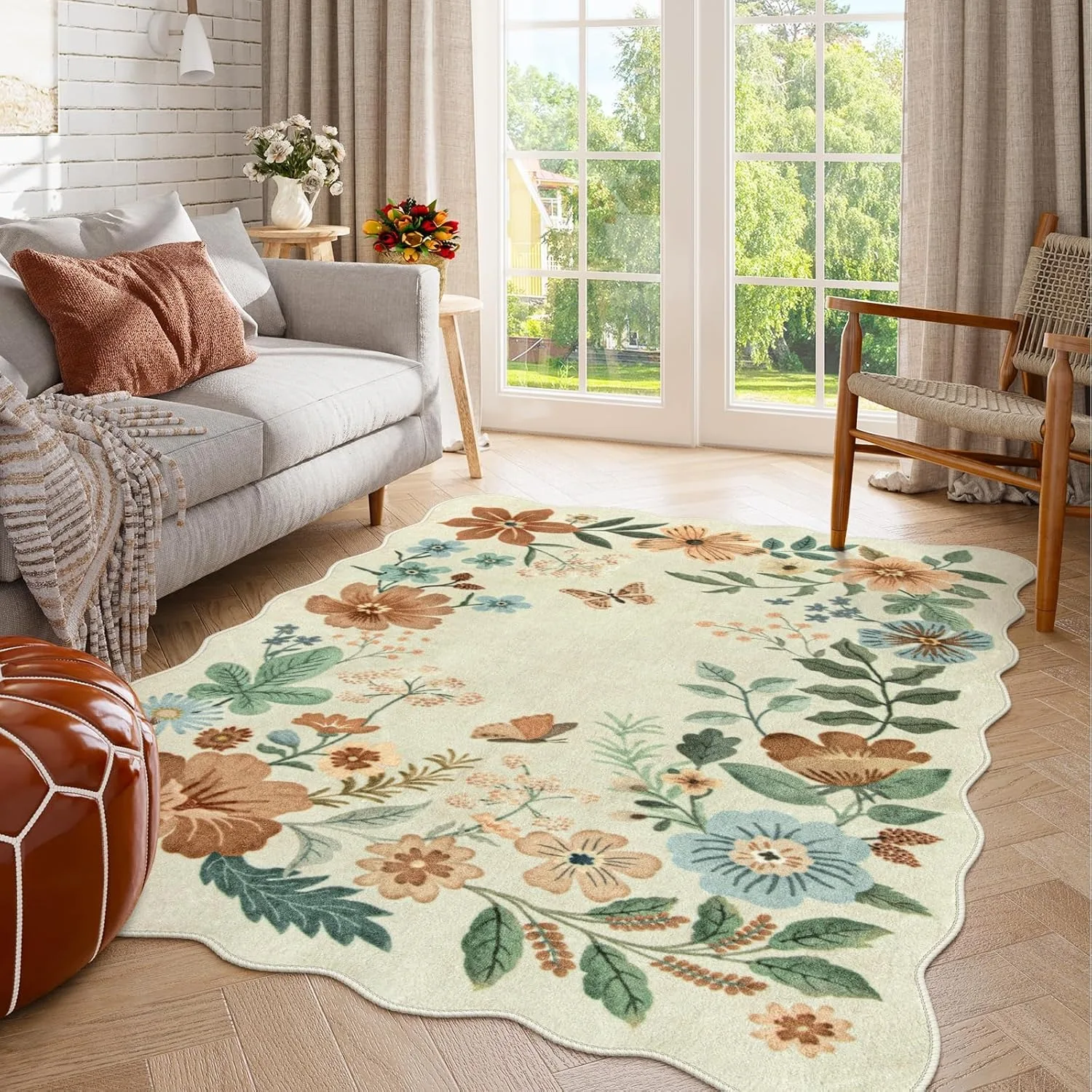 Living Room Carpet Non-slip Washable Soft Floor Mat Black Floral Bohemian Style Rug Irregular Shape Large Size Mats Alfombra 양탄자 2