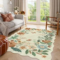 Living Room Carpet Non-slip Washable Soft Floor Mat Black Floral Bohemian Style Rug Irregular Shape Large Size Mats Alfombra 양탄자 2
