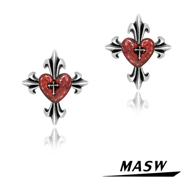 

MASW Original Design Cool Style Hiphop Puck Trend Jewelry Black Red Heart Earrings For Women Female Gift Ear Accessories