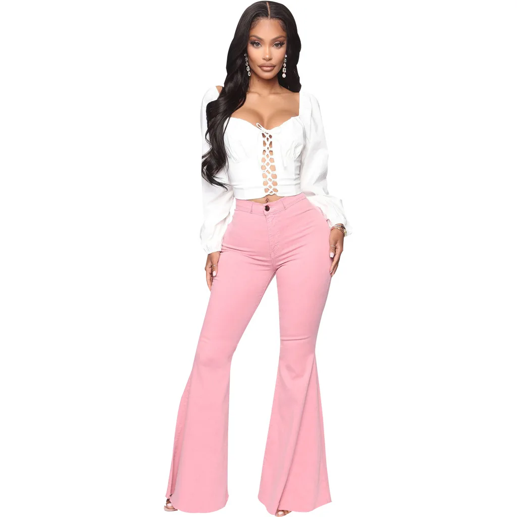 Pantalones vaqueros ajustados de cintura alta para mujer Vaqueros elasticos de campana color blanco rosa y negro 2024 AliExpress