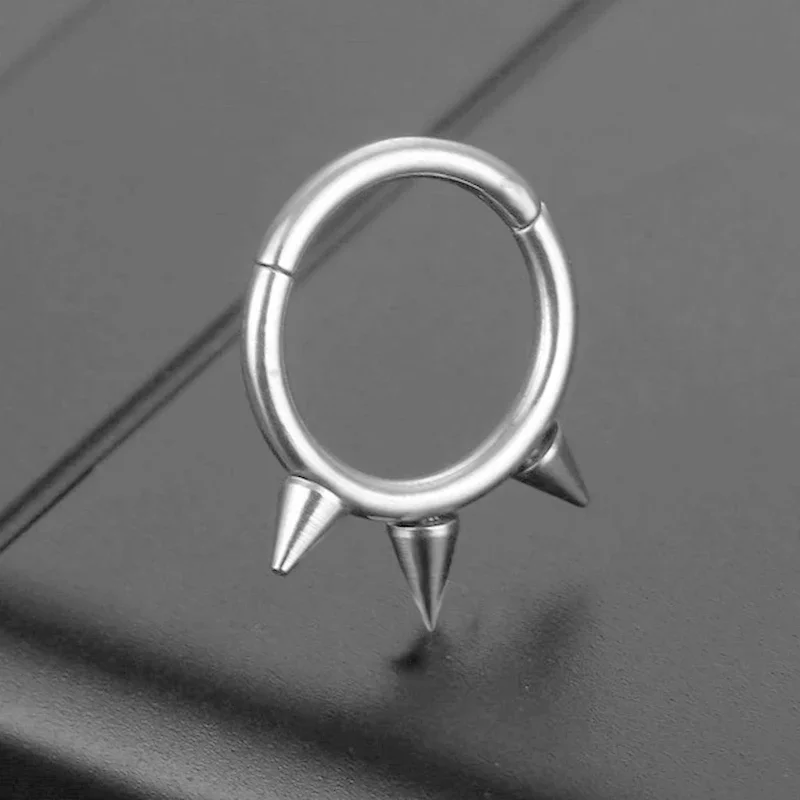 Nose Rings Piercing Jewelry Body Piercing Earrings Ear Piercing Jewelry Metal Jewelry Hoop Earrings Body Piercing Jewelry Body Jewelry G23 Titanium Spikes Nose Ring Hoop Septum Piercing Clicker Segment Hinged Nostril Tragus Cartilage Earring Daith Helix Jewelry