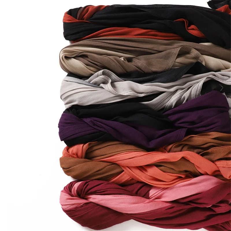 Plain Ombre Gradient Baumwolle Rayon Schals Schal hochwertige große Größe plissiert Stirnband Wrap Pashmina gestohlen muslimischen Hijab 185*90cm – Detail 12