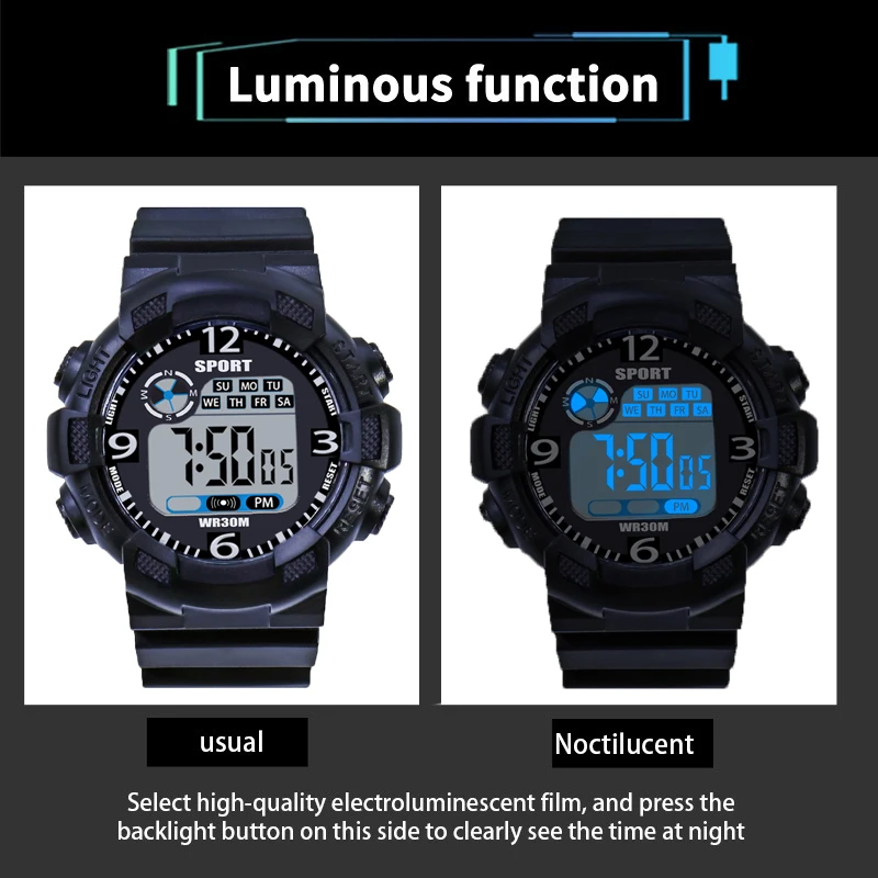 Sc083740be23248e081acfc472e614961P Military Digital Watch for Men Outdoor Men's Sports Watches Clock Waterproof Luminous Chronograph Student Electronic Wristwatch Mallzona