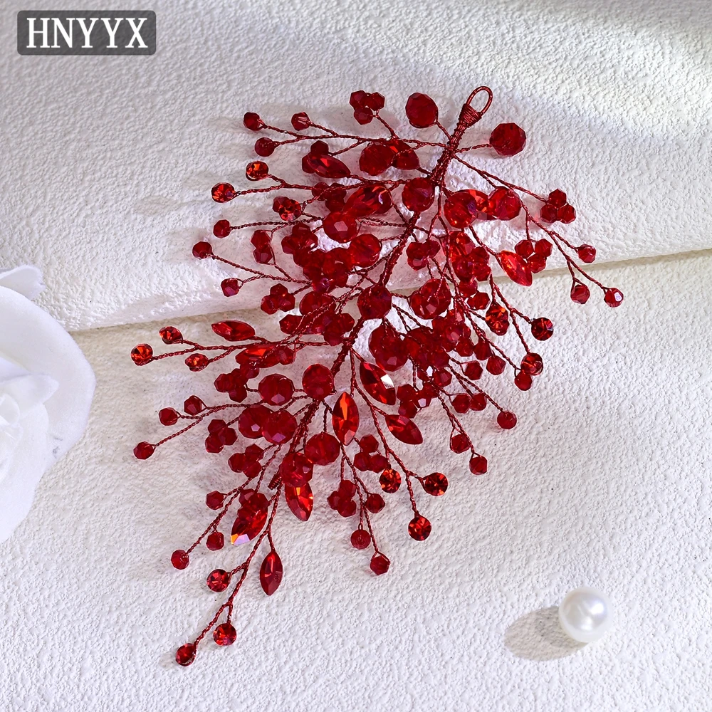 Hair Accessories Bridal Hair Accessories HNYYX Bridal Hair Accessories Red Crystal Headpiece Wedding Bride Headwear Elegant Luxury Hair Clips Jewelry Tiara