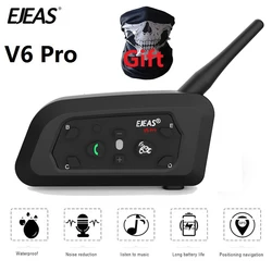 Ejeas V6 Pro Bluetooth Motorcycle Helmet Headset Intercom 850mAh V6 Plus MOTO Communicator 1500m Interphone For 6 Riders +Gift