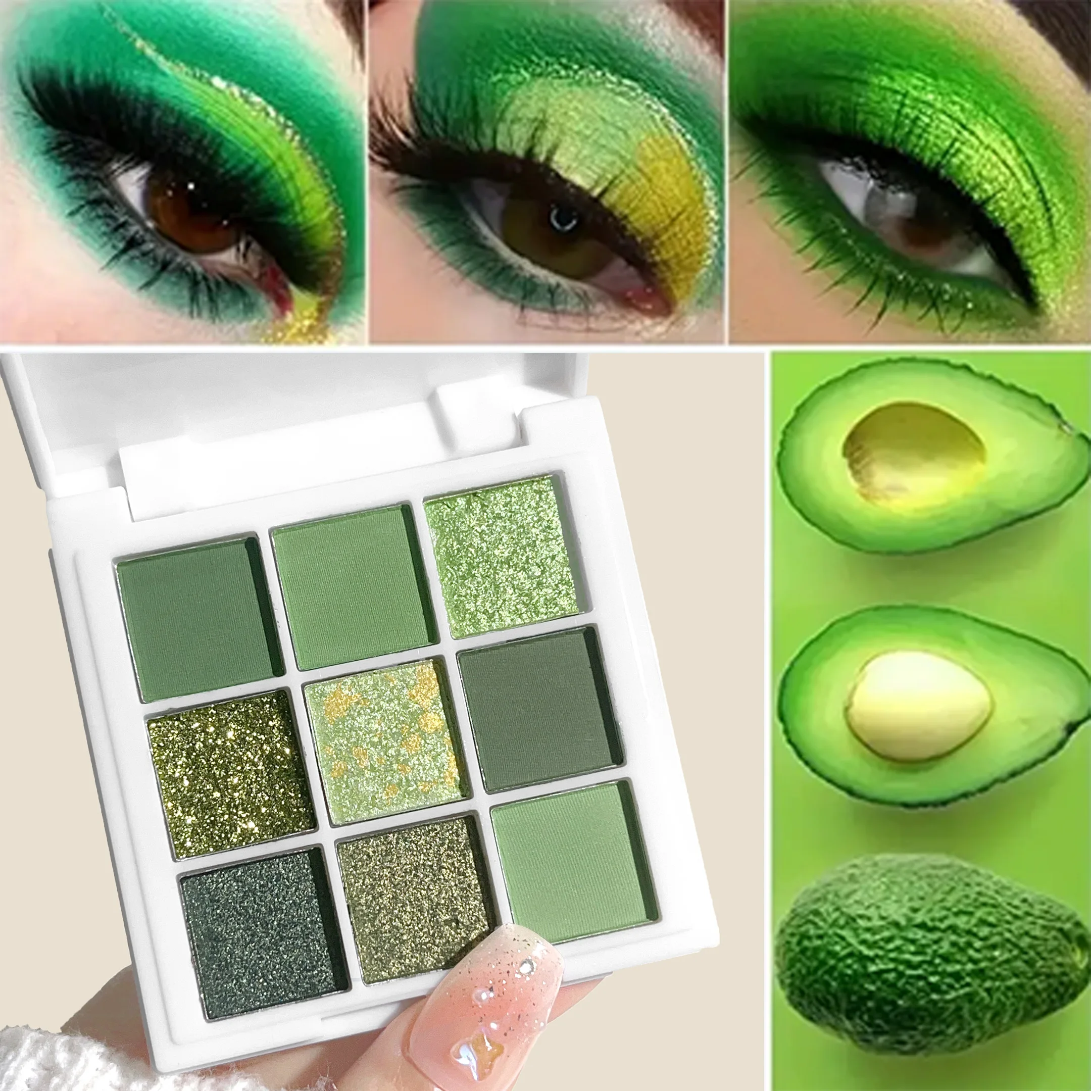 9-Color Eyeshadow Palette Light Green Matte & Shimmer Finishes Long-Lasting Waterproof & Sweatproof For Vibrant Eye Makeup eye shadow eye shadow plate