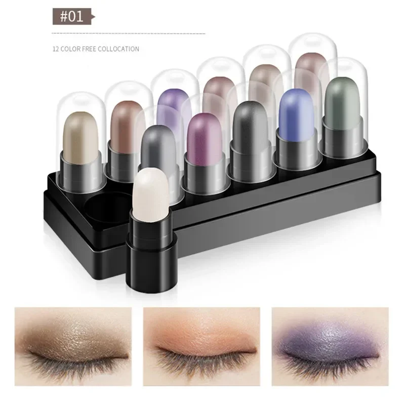 12 Colors Eyeshadow Pencil Set Waterproof Long Lasting Glitter Shimmer Eye Shadow Pen Highlighter Stick Lying Silkworm Makeup eye shadow eyeshadow stick eye shadow stick