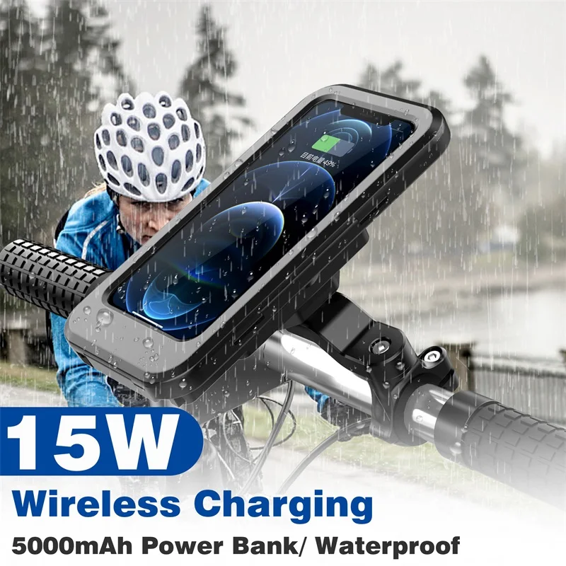 

Universal Waterproof Motorcycle Bike Mobile Phone Holder Wireless Charging USB Charging Interface Bracket 360° Swivel Adjustable