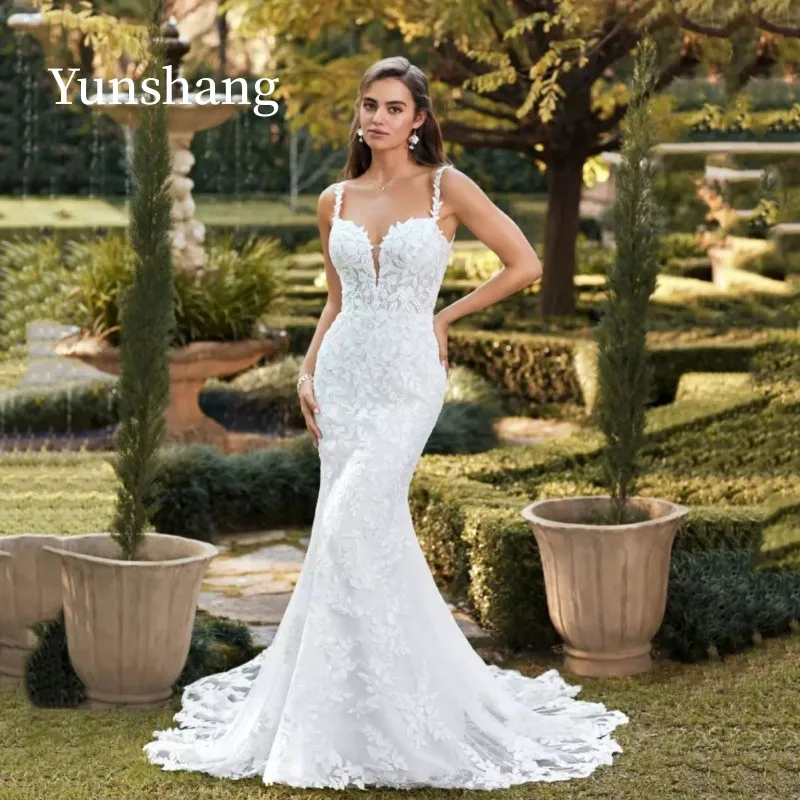Yunshang Elegant Mermaid Wedding Dress 2024 Sweetheart Lace Open Back Spaghetti Straps Bridal Gown Sweep Train Vestidos De Novia mermaid wedding dress lace appliqued simple plus size bridal gowns sweetheart neck corset up back sweep train african marriage
