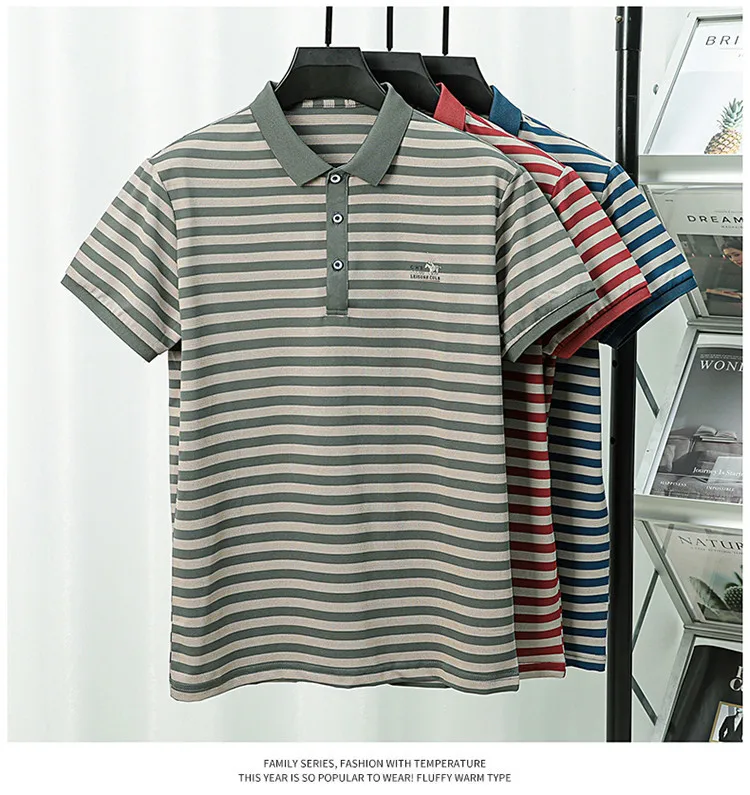Men Striped Short Sleeve Polo Shirt Business Collar Casual Breathable Comfortable Top 11 undefined