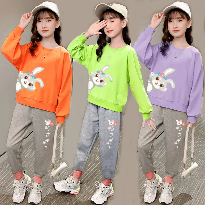 

New Spring Autumn Girls Clothing Set Full Sleeve Cute Cartoon Rabbit Shirt + Pants 2Pcs Suit For Kids Children Casual Outfits
