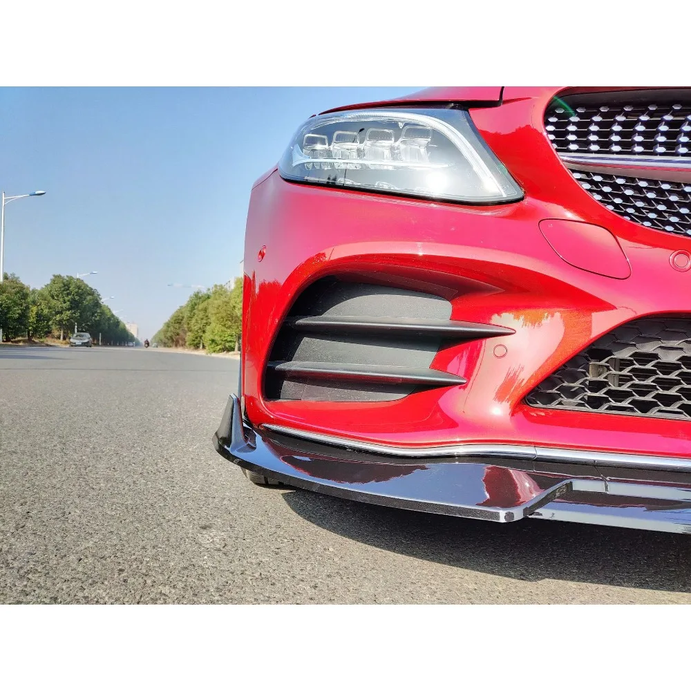 메르세데스 벤츠 C 클래스 W205 프론트 범퍼 립 스포일러 리어 트렁크 윙 2015-2021 글로스 블랙 AMG 스타일 바디 키트 스플리터 3종