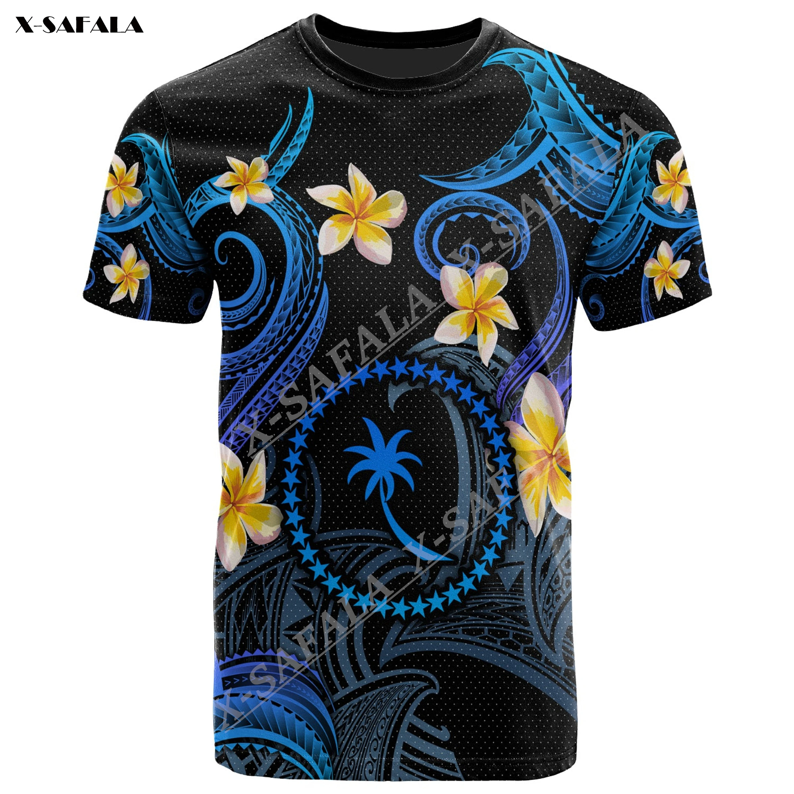 

OEM Chuuk Plumeria волны Полинезия Гавайская 3D печать мужские футболки топы футболки с коротким рукавом повседневные быстросохнущие летние популярные