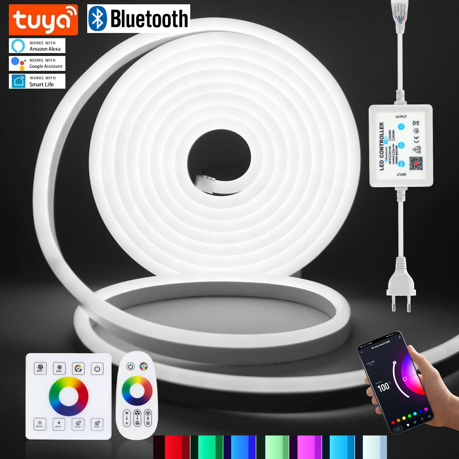 Tuya Rope Led Tuya WiFi/Bluetooth/Remote 110V 220V RGB Neon LED Lights Strip 5050 ...