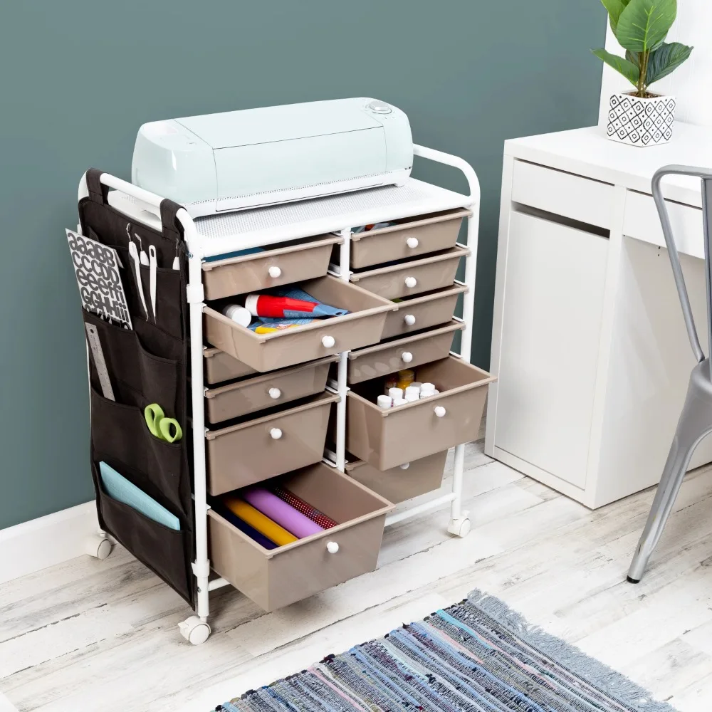 

0-12-Drawer Metal Rolling Storage Cart with Side Pockets