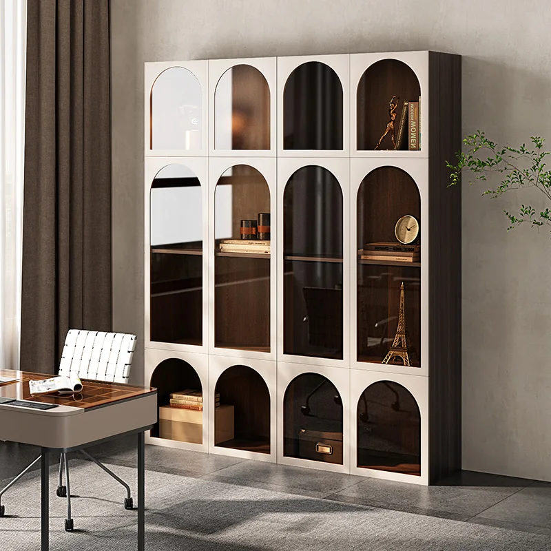

Light Luxury Solid Wood Bookcase Bookshelf Household Decorative Storage Cabinet Arch Curio Cabinet Combination