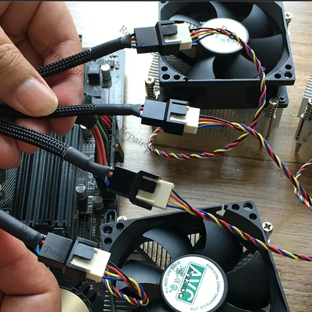 Dteedck 4-poliges 1-bis 3-Wege-PWM-Lüfter-Splitterkabel gekühlt 1 bis 2/3/4-Wege-Gewinde hülsenverlängerung geflochtener Kabel verlängerung lüfterst ecker – Detail 9