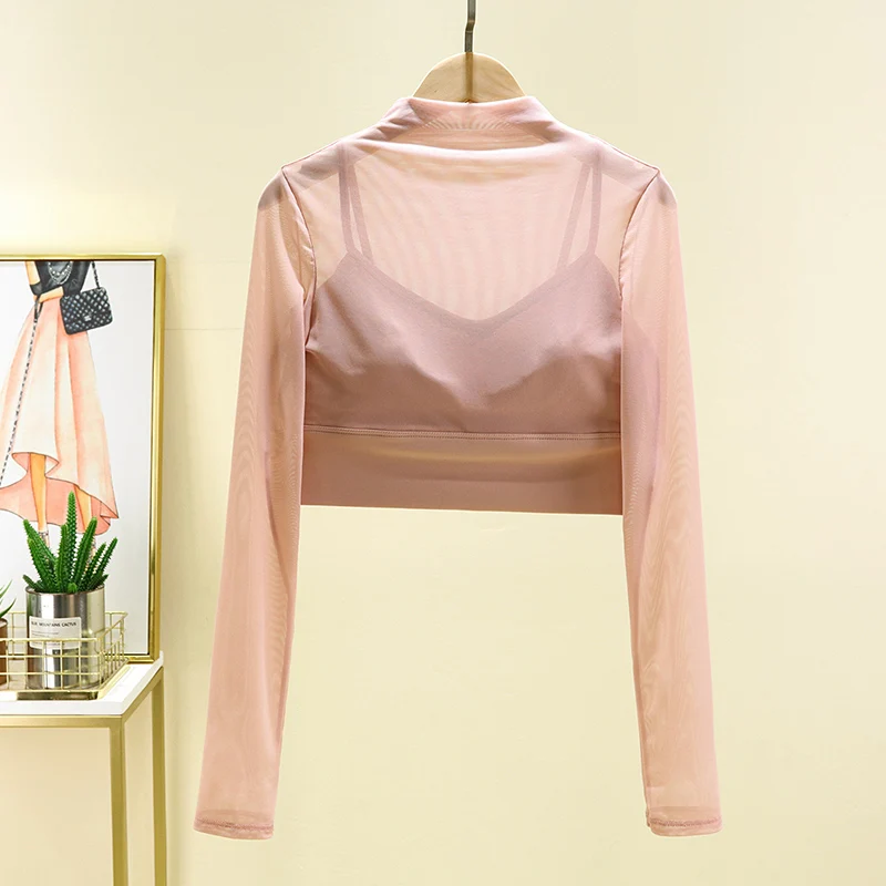 Yoga Top T-shirt Chest Cushion Mesh Sexy Slimming Long Sleeved Sports Fitness