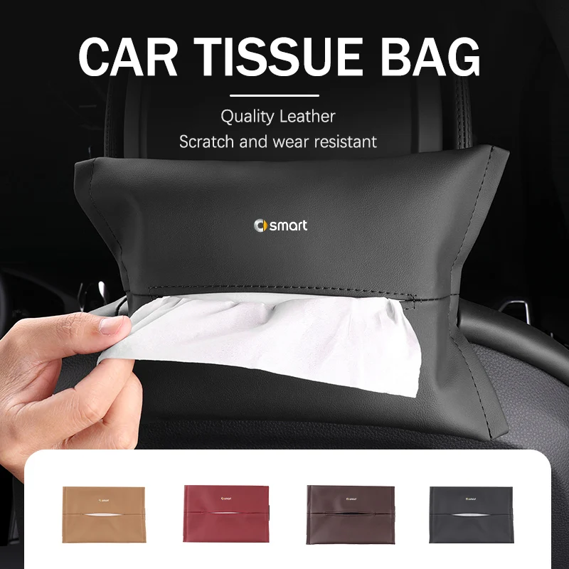 Per Smart Leather Car Tissue Box Paper Storage Bag Organizer Accessori Per Two 451 450 453 Forfour Cabrio Crossblade Roadster