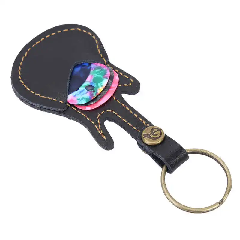 Leather Guitar Pick Bag Guitar Pick Holder Case Shape with Key Ring 5pcs Celluloid Picks String Instrument Accessories musical instruments accessories guitar parts