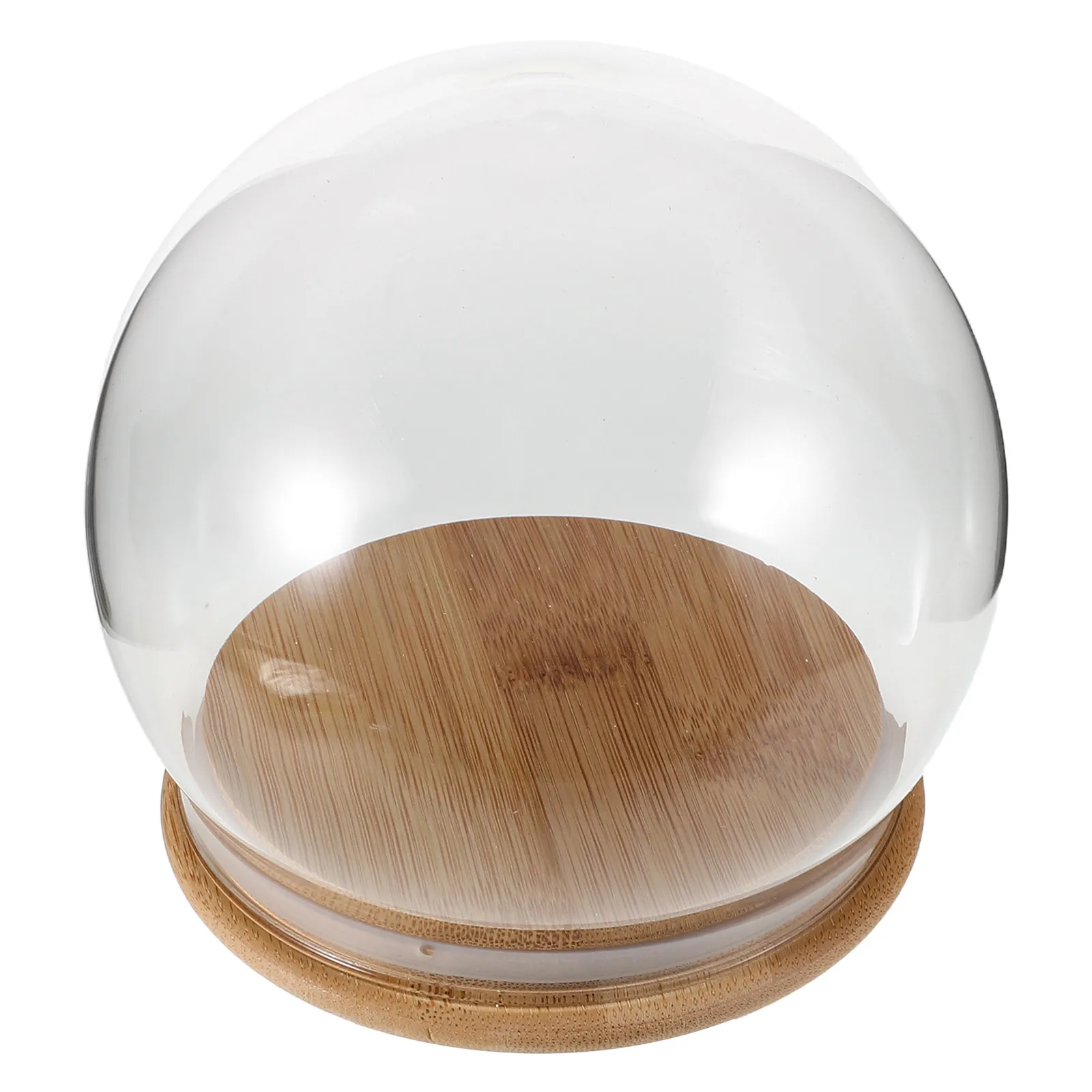 Eternal Flower Display Dome Clear Glass Cloche 12Cm Wood Base Tabletop Showcase Snow Globe Decoration Home Office Wedding
