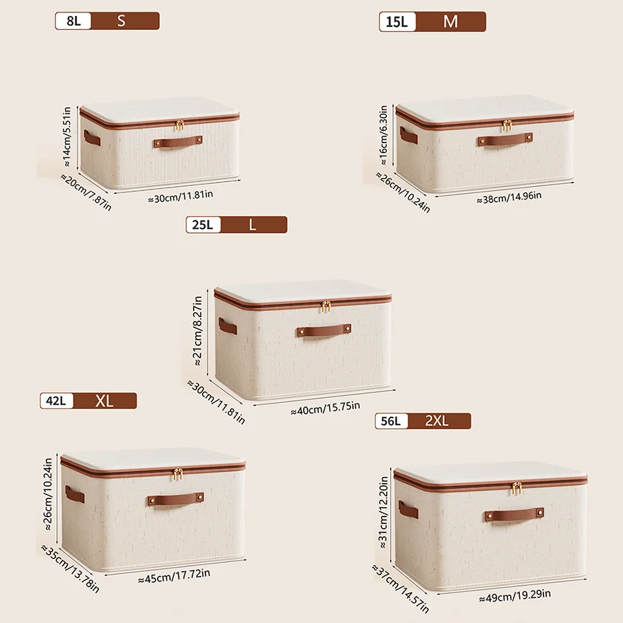 Linen Zipper Storage Boxes, Non-Woven Fabric Clothing Organizer Bins for Home Bedroom Closet Organization,Include Good Helpers 3