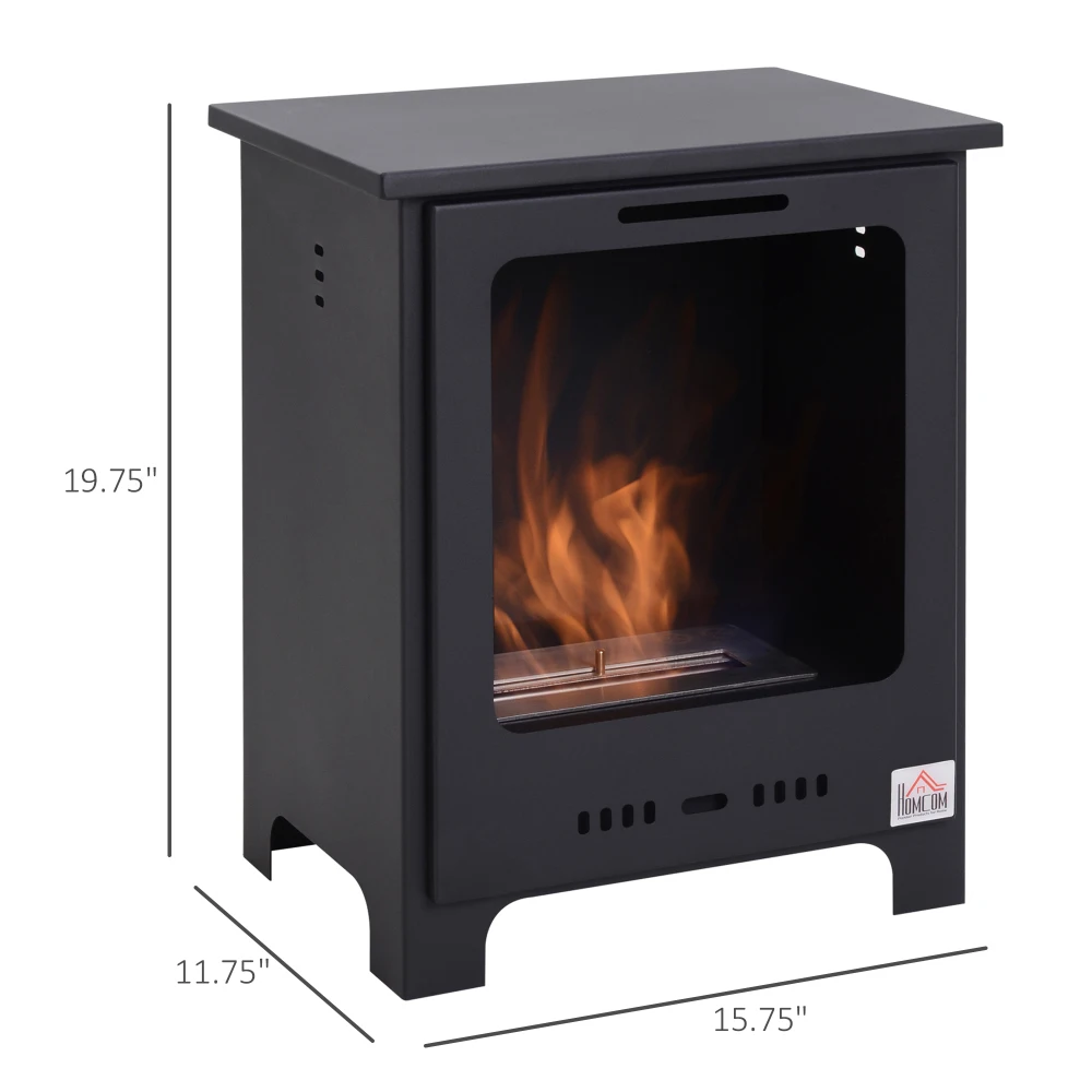 19.75" Ethanol Fireplace, Freestanding Alcohol Fireplace Stove with 0.25 Gal Tank Capacity, Flame Snuffer-Black