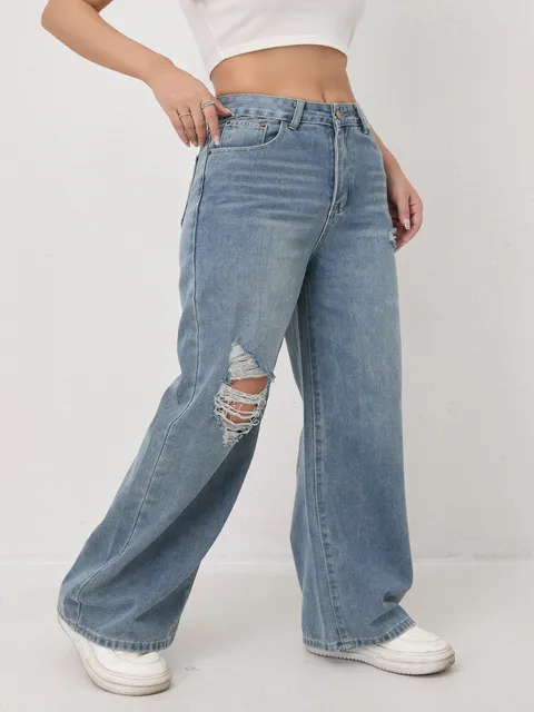 Women's Jeans 2026 New Arrival Loose Fit Casual High Waist Y2K Wide Leg Ripped Regular Denim Trousers Trendy Vintage Strety Ve 3
