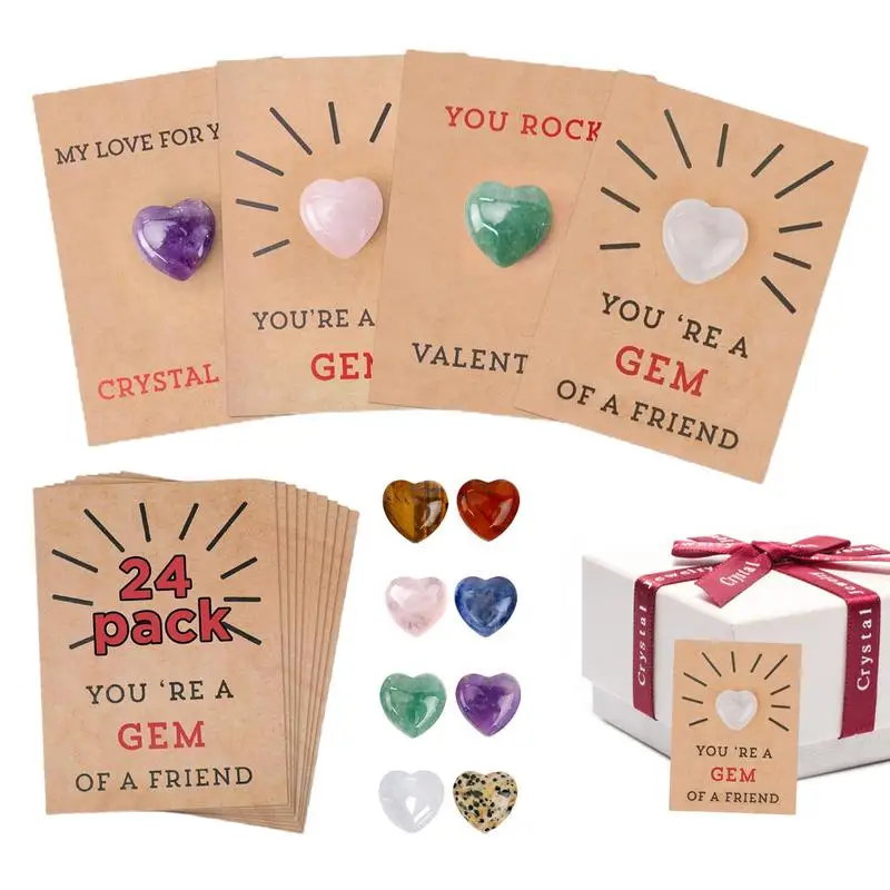 

Happy Valentine's Day Cards 24 Pack Greeting Card Gift Card With Heart Shape Stones Handmade Gift Cards Set Valentines Cards