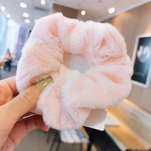 Solid Color Plush Hair Rope Cute Elastic Faux Rabbit Fur Scrunchie Women Girls Hair Accessories Soft Hair Ties Rubber Bands New