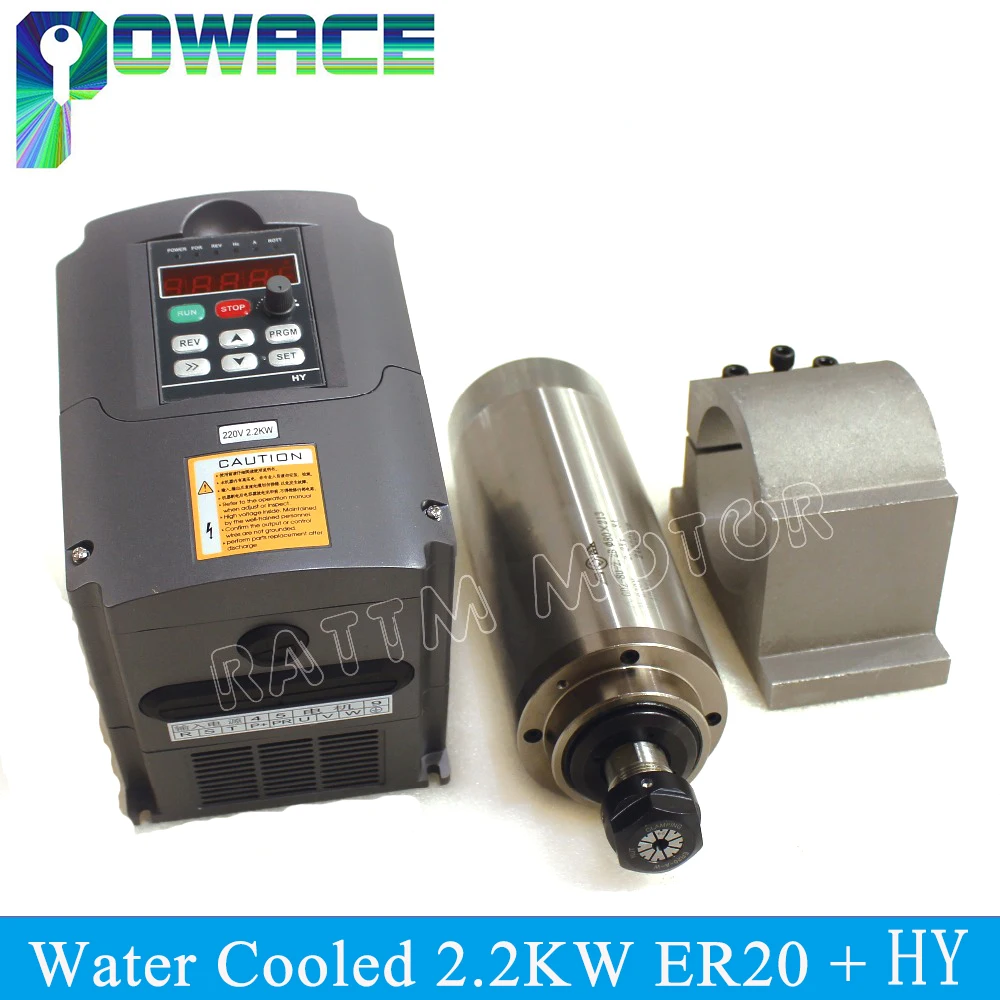 

【EU US Stock】2.2KW ER20 110V 220V CNC Water Cooled Spindle Motor Kit With HY Inverter For Woodworking Router Engraving Milling