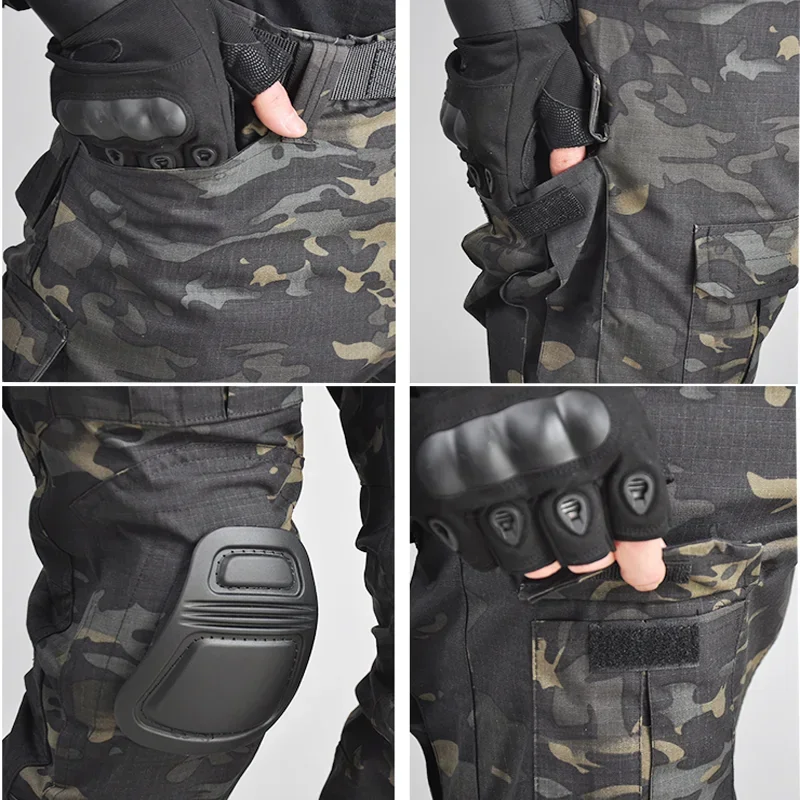 Men Clothing Uniform Tactical Shirts Combat Camo Hunting Shirts Pants Elbow/Knee Pads Suits Cargo Pants Men Wear-resisting 5