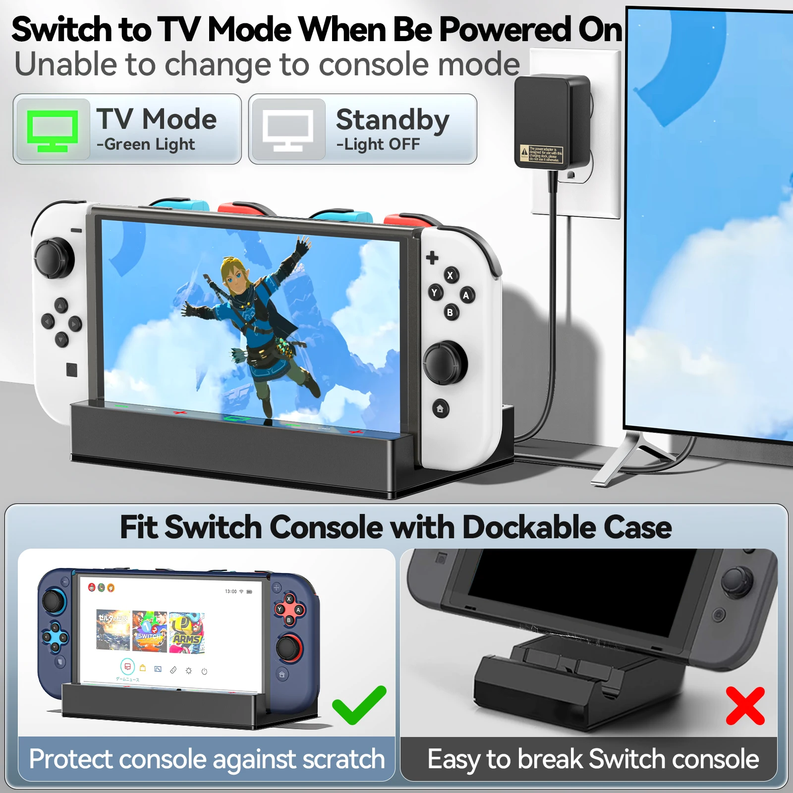 TV용 HDMI 스위치 도킹 스테이션, 닌텐도 스위치 및 스위치 OLED 휴대용 도크, 스위치 컨트롤러 충전기 포함, 4K