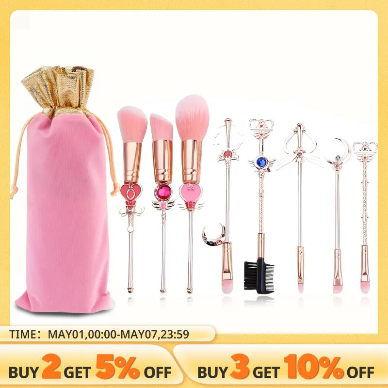 투명 PVC 열 수축 필름 랩 보관 가방, 밀봉 포장 가방, 폴리백 선물 화장품 포장 파우치, 20개 + 10개 9 귀여운 애니메이션 메이크업 브러쉬 세트, 핑크 메이크업 브러쉬 세트, 전문 화장품 도구 키트, 귀여운 핑크 파우치 포함, 8 개