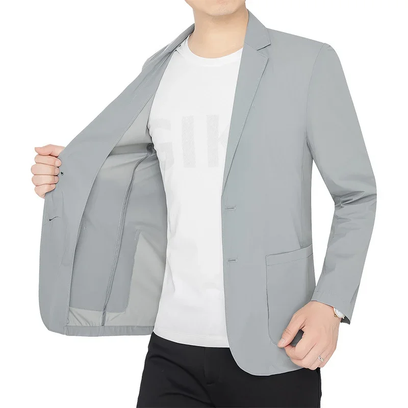 Men Suit Jacket Summer Men Blazers Gray Solid Color Business Suit Jacket