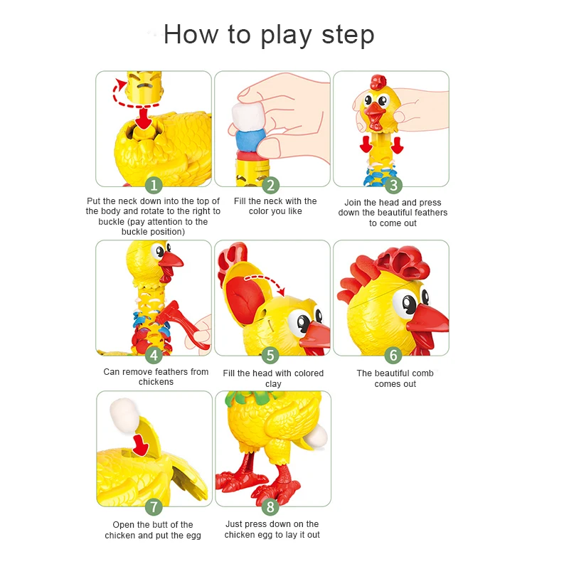 Dough Feather Chicken Toy Set for Kids Bald Hens Press to Grow Feather & Lay Eggs Dough Non-Toxic NSV