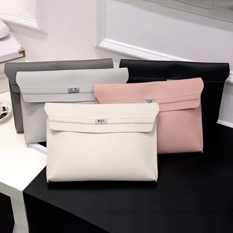 

Solid Color Envelope Clutch Handbag Casual Women Lychee Pattern PU Leather Messenger Purse Large Capacity Ladies Commuter Bags