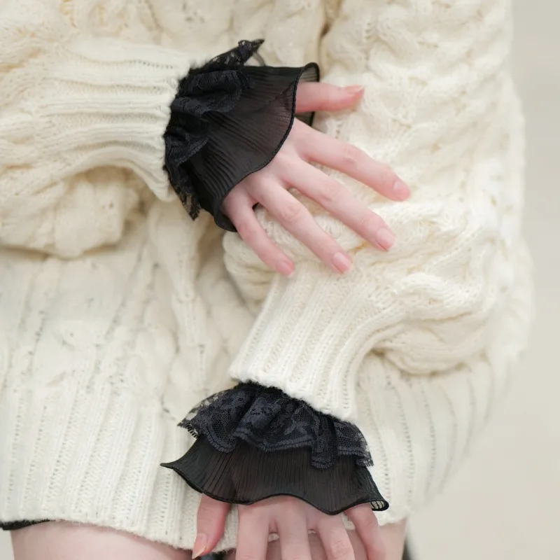 1 paire de faux poignets universels, beaux et doux, décoratifs en dentelle, évasés, à volants, coude, pull, décoration, manches, accessoires artistiques