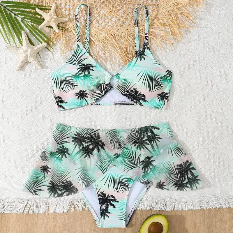 Kids Swimwear Bathing Swimming Swim Suit Beachwear 2 Pieces Children Girls Tropical Print Bikini Set