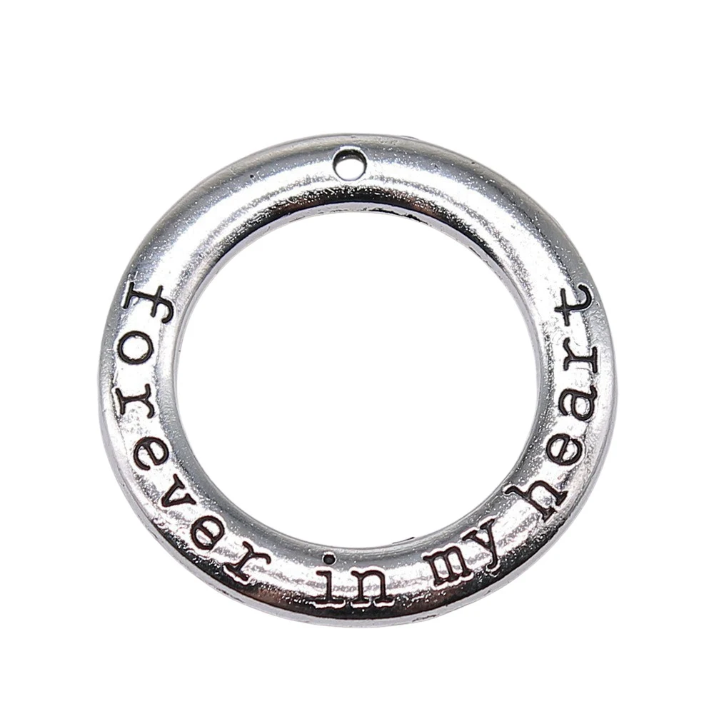 

10pcs/lot 28x28mm Forever In My Heart Circle Charms For Jewelry Making Antique Silver Color 1.1x1.1inch
