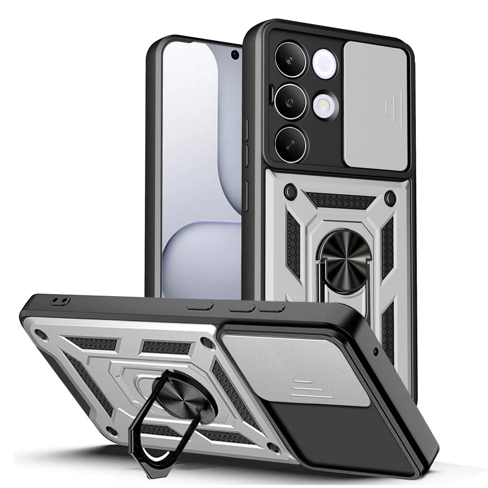 Magnetic Ring Stand Slide Lens Cover Shockproof Armor Phone Case