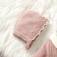 Newborn Baby Romper Hat Sets Knit Infant Boy Jumpsuit Long Sleeve Cute Bow Toddler Clothes 2PC Overalls 0-9M Playsuit Warm Fall 3