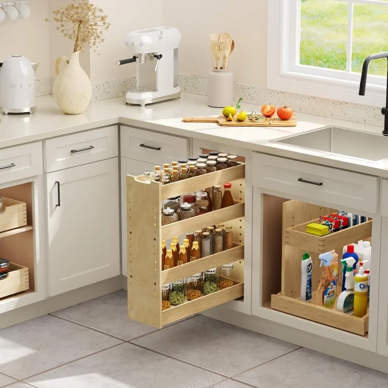 Cabinet-Organizers - Adjustable Wood Pull-Out Organizers for