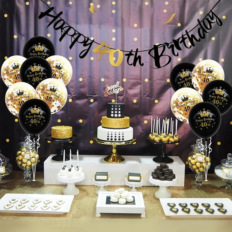 Elegant Black and Gold Paper Streamer Birthday and Anniversary Banner