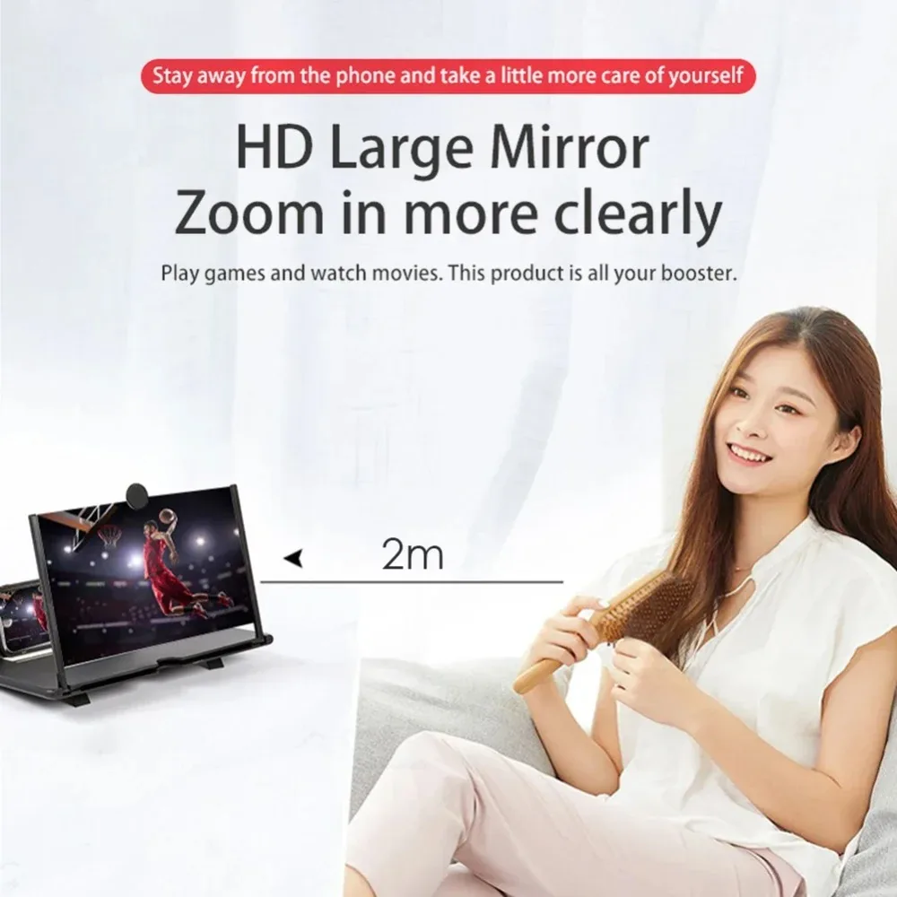 모바일 스크린 앰프 프로젝터 비디오 영화 앰프 데스크탑 디스플레이 스탠드 3D HD 14인치 모든 스마트폰용 스크린 앰프
