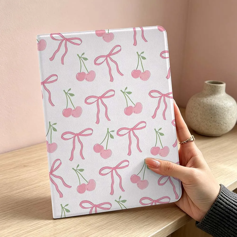 Pink Cherry Bow Pattern Soft Tablet Case - Vibrant and Stylish Protective Cover