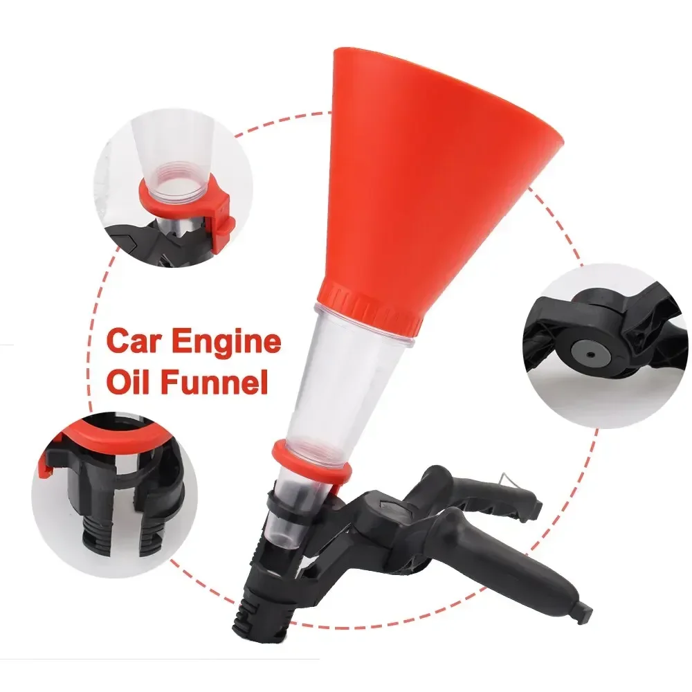 Car Engine Oil Funnel Set Adjustable Width Clamp PVC Pour Tool Quick Clean Refilling Kit Automotive Fluid Change DIY Essential