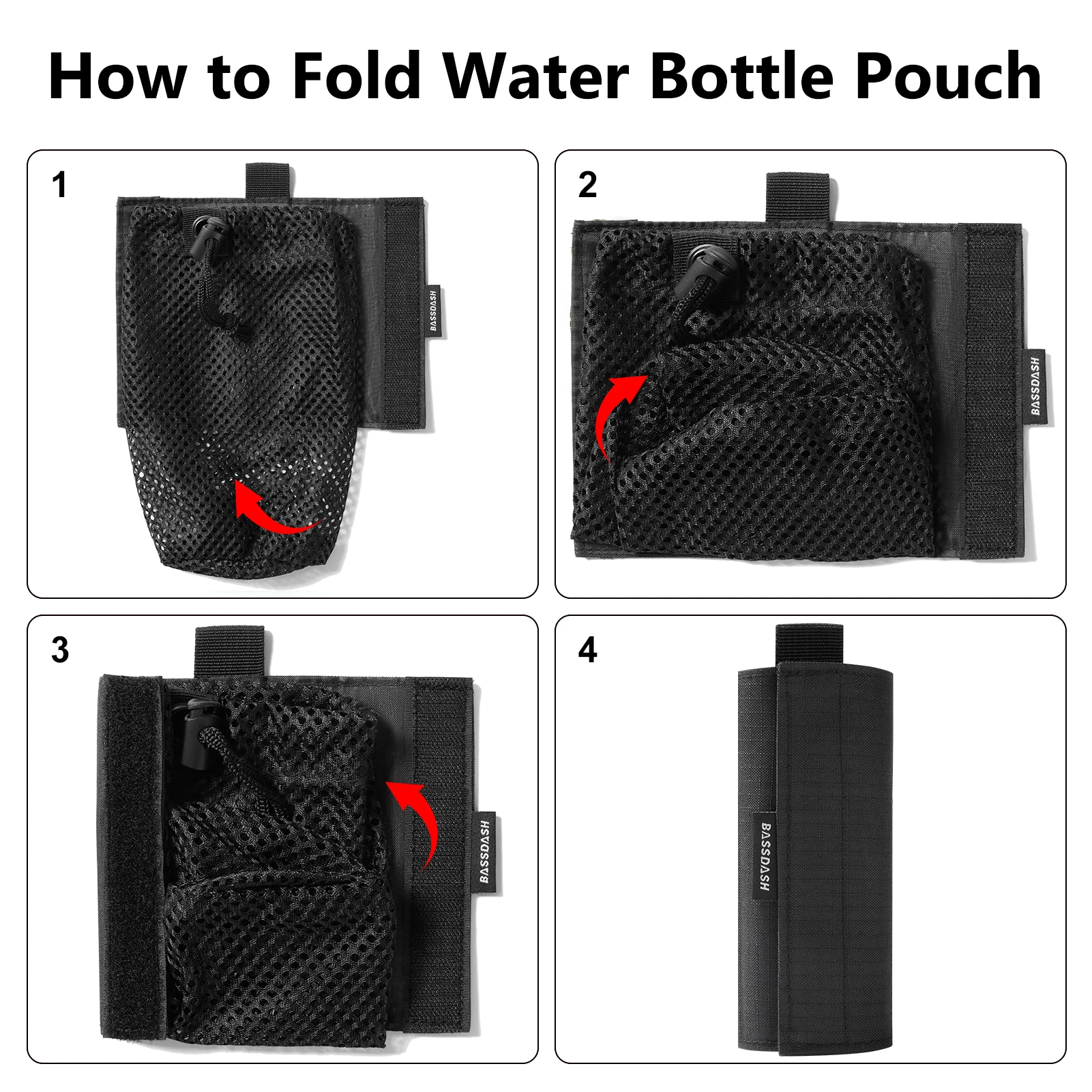Water Bottle Pouch with Molle Straps Belt Clip Carabiner Foldable Mesh Holder Bag for Travel Fishing Hunting Hiking
