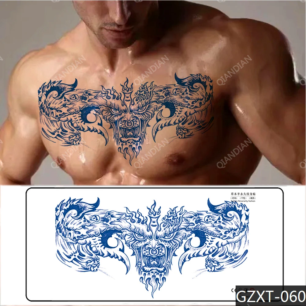 Semi-Permanent Men Juice Waterproof Temporary Tattoo Fake Sticker Chest  Back Cool Art Wings Fashion Maori Heart Gun Totem - AliExpress, image size:1000x1000