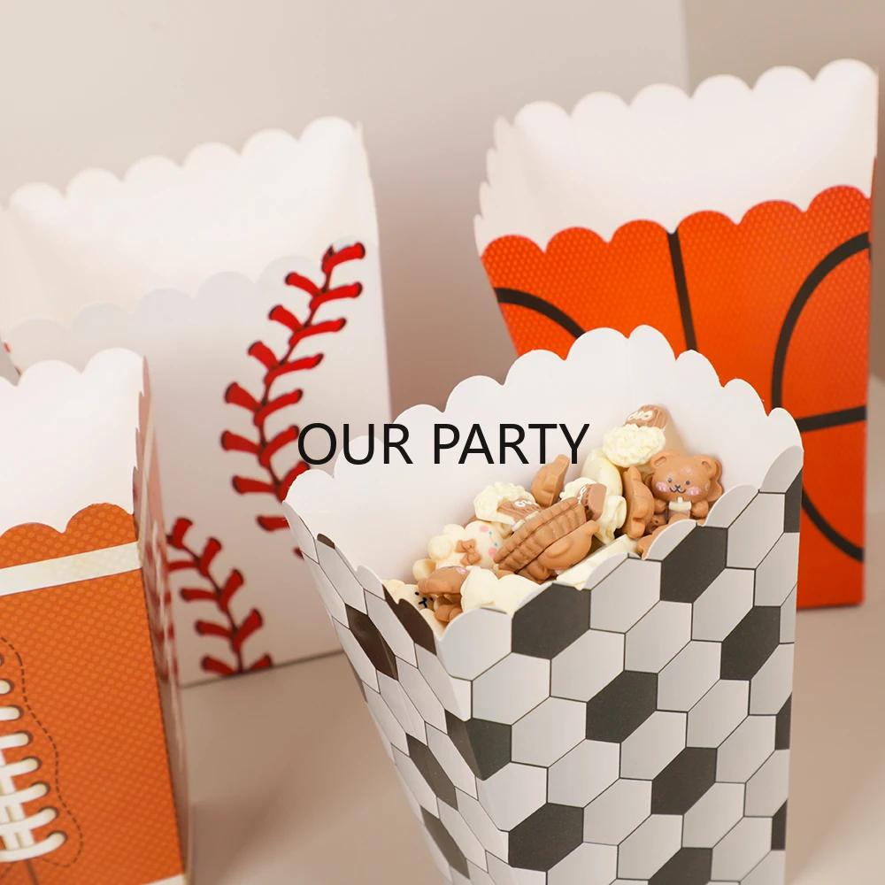12 Stück Fußball Basketball Popcorn Box Baseball Rugby Snack Süßigkeiten Verpackungsboxen für Jungen Sport Thema Geburtstag Hochzeit Party Dekor – Detail 3